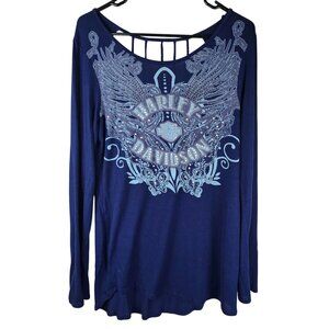Harley‎ Davidson Y2K 2000s McBling Rhinestone Top Cutout Back XL
